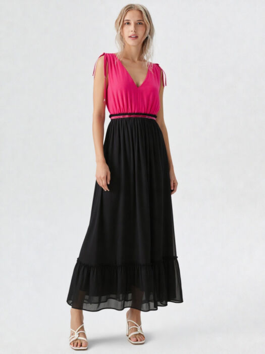 Produkt-20488-0-48bdb631-700 abito maxi bicolore lungo rosa nero con scollo V