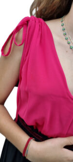 abito maxi bicolore lungo rosa nero con scollo V