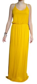 abito lungo giallo senape da donna con spalline sottili ed elastico in vita