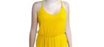 abito lungo giallo senape da donna con spalline sottili ed elastico in vita