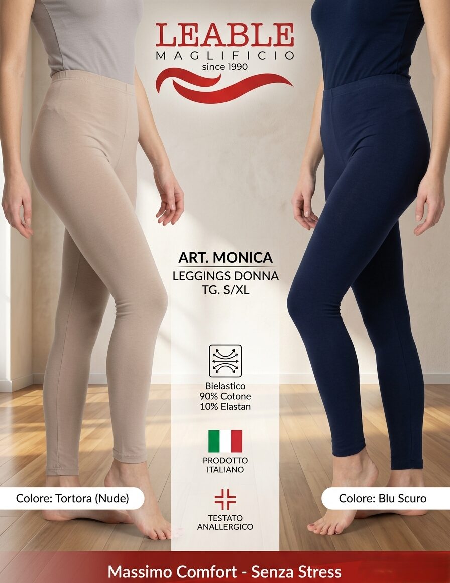 Leggings donna LEABLE con elastico in vita, in cotone bielastico. Leggings donna LEABLE con elastico in vita, in cotone bielastico Blu / Tortora