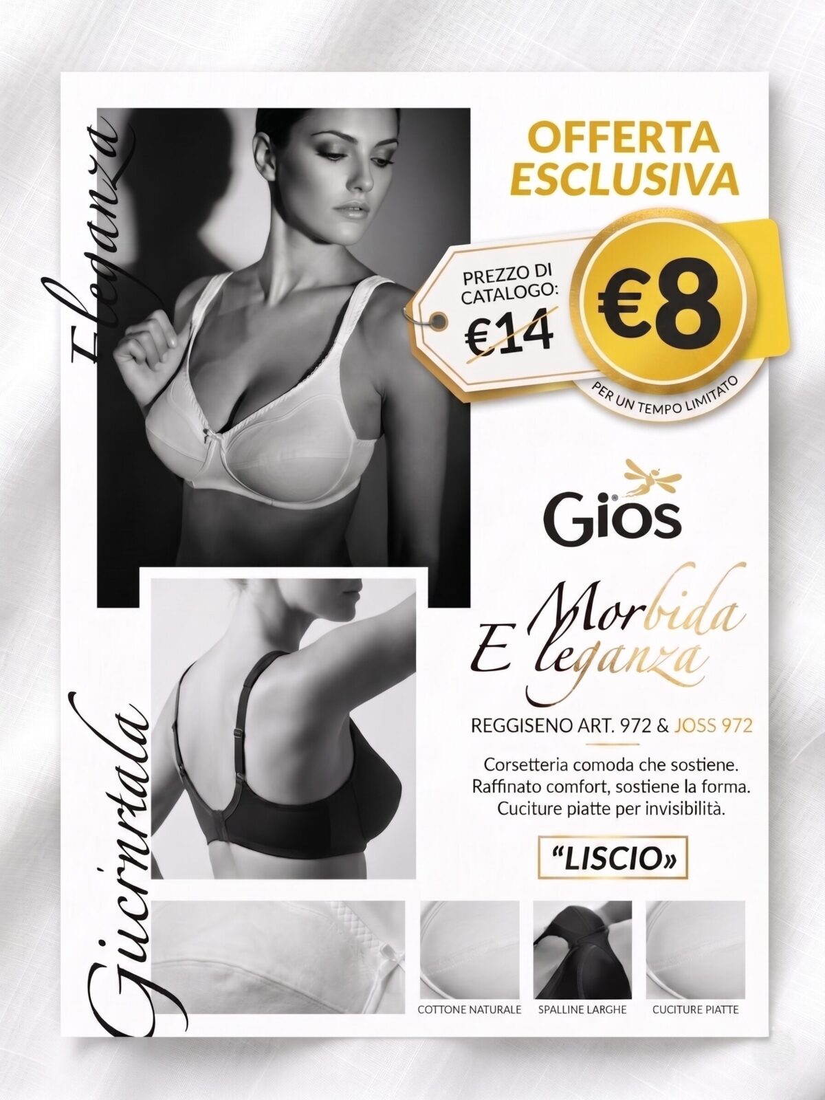 OFFERTA GIOS A 8 EURO Reggiseno Gios Coppa B senza Ferretto Morbida Eleganza - 972