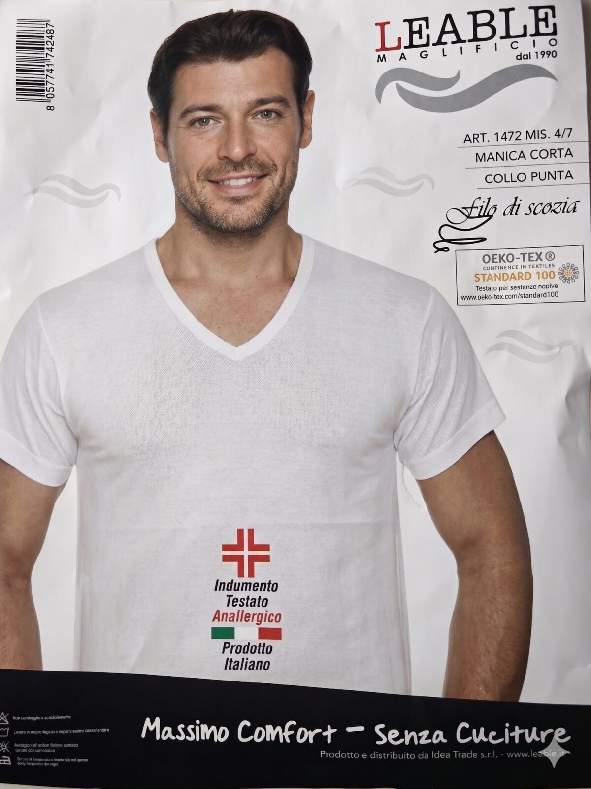 CAMISETA CUELLO PICO LEABLE BLANCA T-SHIRT LEABLE BIANCO COLLO A V