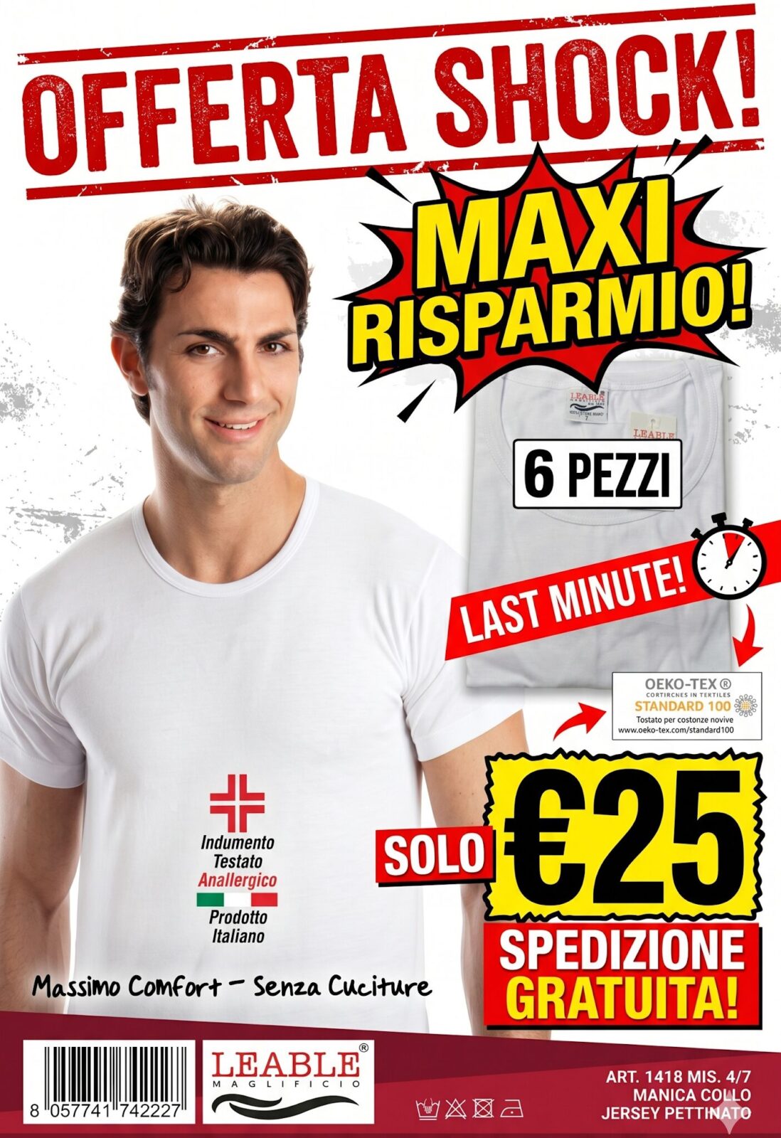 T-SHIRT UOMO LEABLE BIANCO 100 % COTONE MAKO’ T-SHIRT UOMO LEABLE BIANCO 100 % COTONE MAKO'