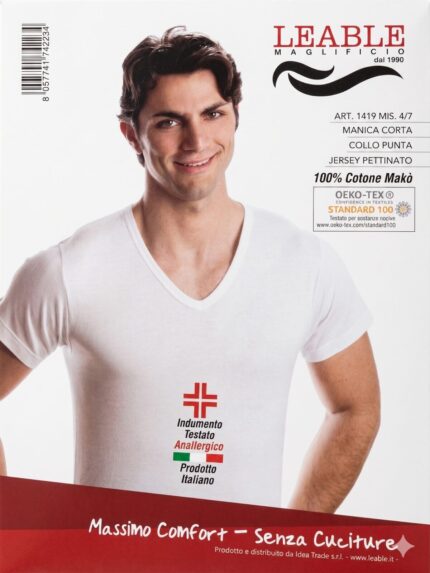 T-SHIRT UOMO  LEABLE  BIANCO / NERO / BLU  100 % COTONE MAKO'