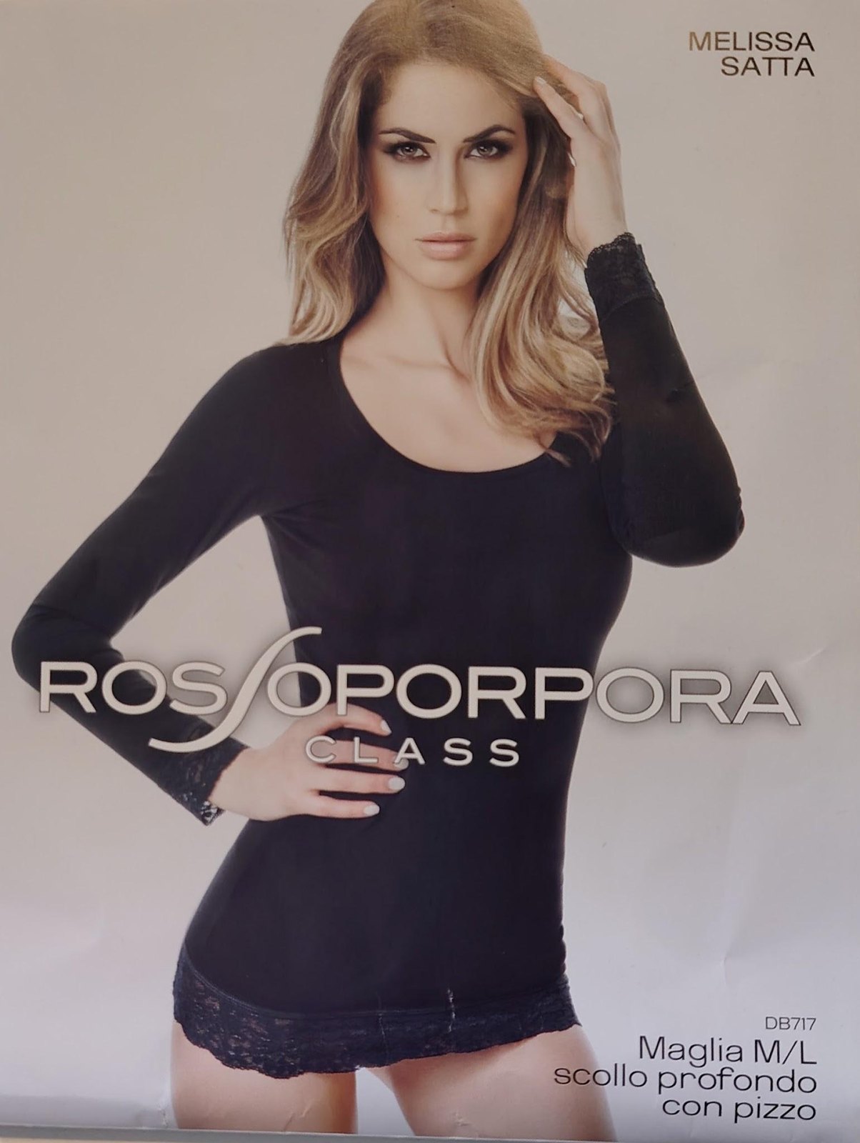 ROSSOPORPORA Maglia Donna Manica Lunga Scollo Lollo con Pizzo ROSSOPORPORA Maglia Donna Manica Lunga Scollo Lollo con Pizzo