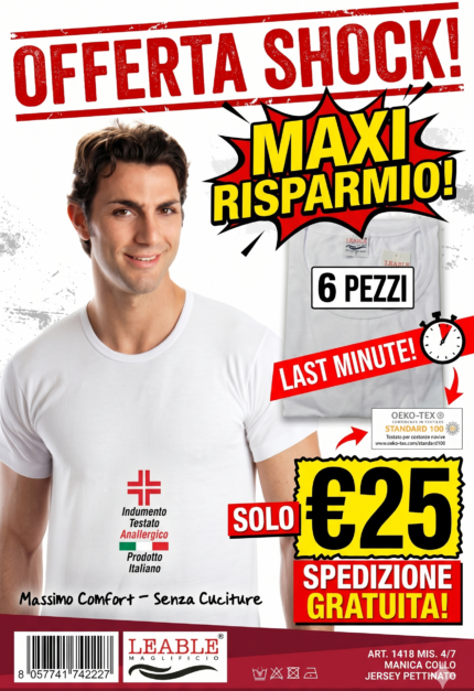 T-SHIRT UOMO LEABLE BIANCO 100 % COTONE MAKO’ - foto 2