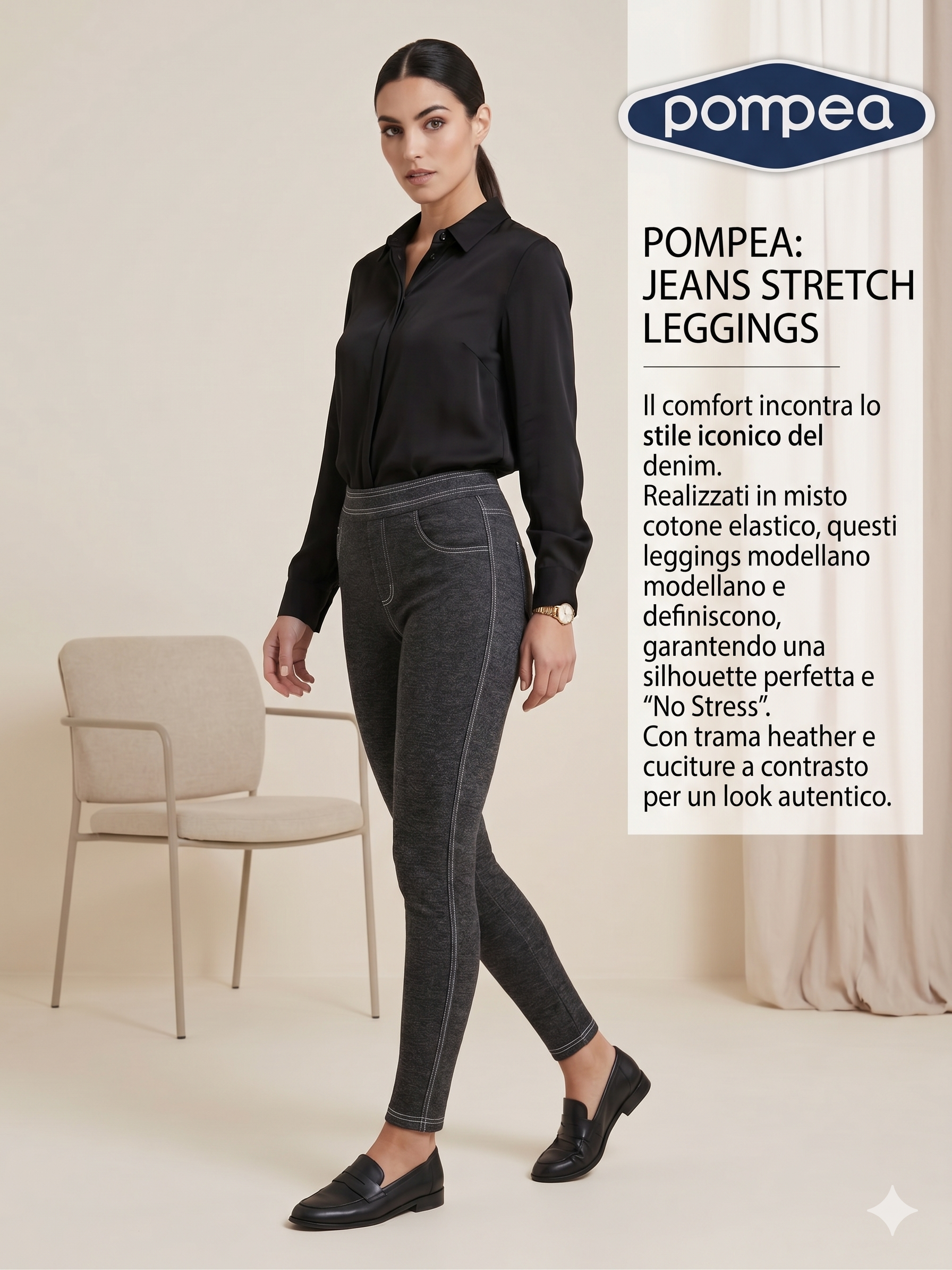 JEANS LEGGINGS POMPEA NERO LEGGINGS JEANS POMPEA NERO