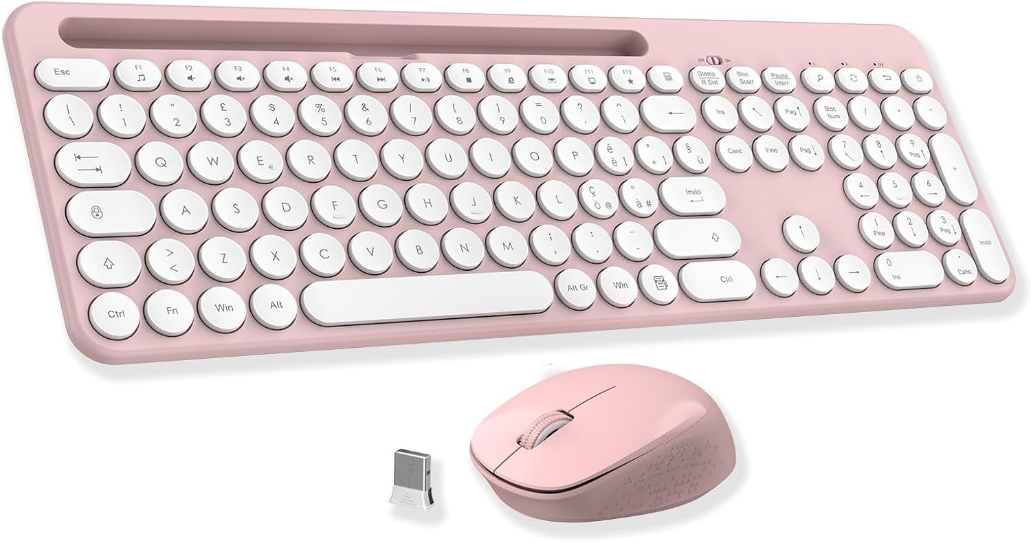 Set_Tastiera_Mouse_Wireless_Rosa Set Tastiera e Mouse Wireless Rosa