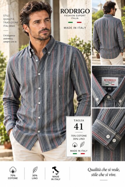 Camicia Uomo Rodrigo a Righe Grigio e Rosso