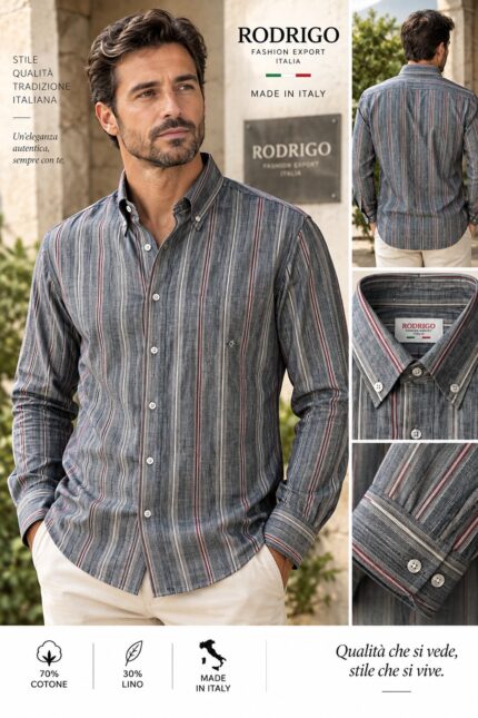 Camicia Uomo Rodrigo a Righe Grigio e Rosso - foto 2
