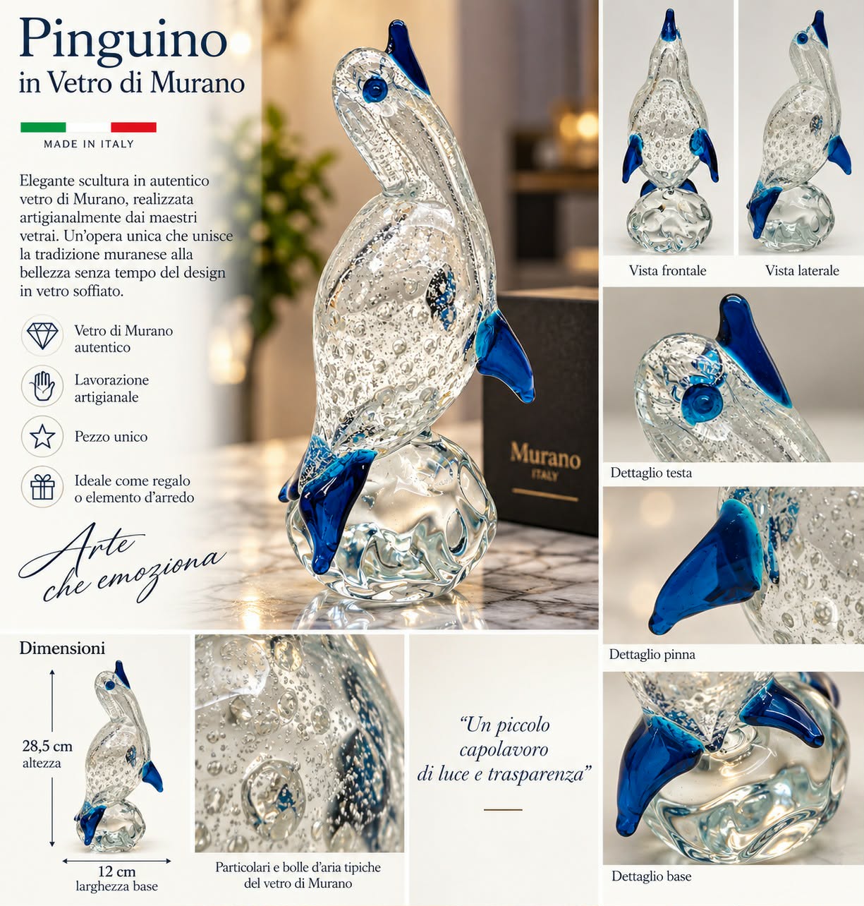 Pingüino de cristal de Murano1 Pinguino in Vetro di Murano
