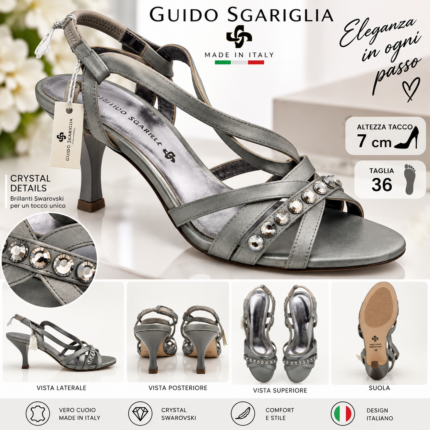 SANDALI DONNA GUIDO SGARIGLIA TACCO 7 CM raso & vero cuoio – tag. 36,5 - foto 2