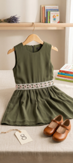 Abito Bambina Elegante Smanicato – Verde – Bild 4