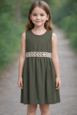 Abito Bambina Elegante Smanicato – Verde – Bild 3