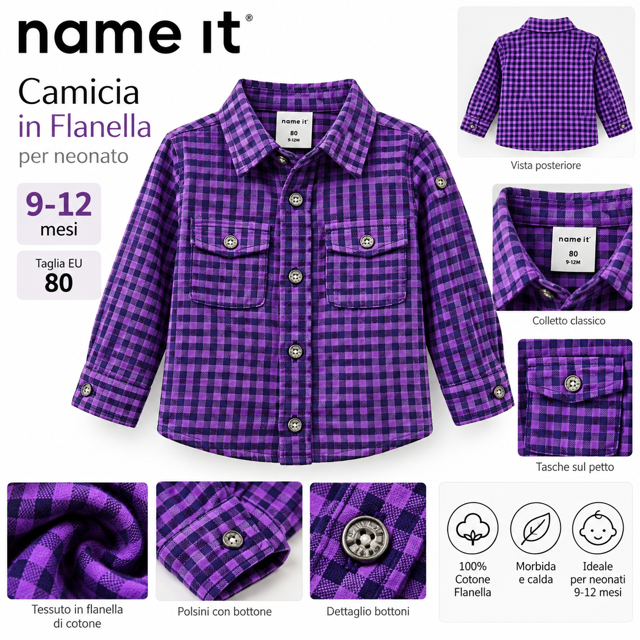 CAMCIA BAMBINO 9-12 MESI CAMCIA NAME.IT FLANELLA - immagine 1