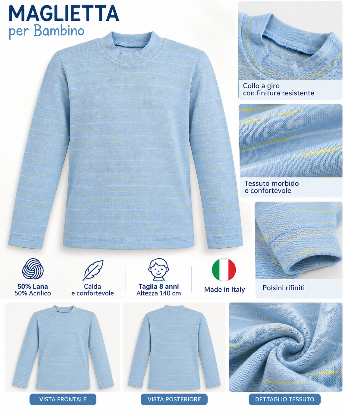 MAGLIETTA BIMBO AZZURRA RIGHE MAGLIETTA BIMBO 8 ANNI AZZURRA A RIGHE - immagine 1