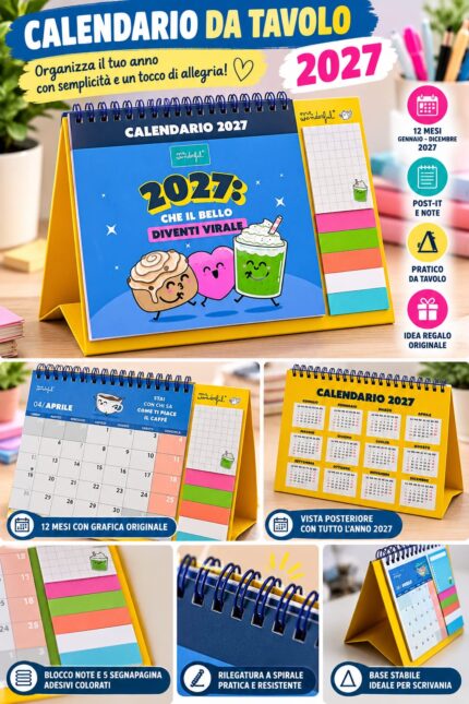 Calendario da tavolo Mr. Wonderful 2027 con post-it e segnapagina adesivi