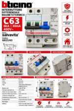 Interruttore Differenziale Magnetotermico Bticino Salvavita C63 6kA 30mA - G823/63