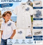Camicia a Maniche Corte da Ragazzo Catbalou - Bianca con Ricamo e Stampa "Sidewalk Life"