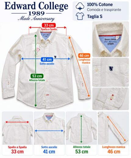 Camicia a Maniche Lunghe da Ragazzo Edward College - 1989 Made Anniversary - Bianca