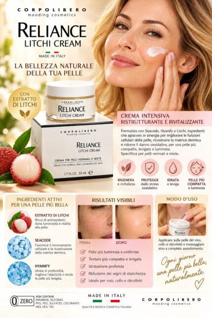 Crema Viso Intensiva Reliance Litchi Cream Corpolibero - Pelli Normali e Miste (50 ml)