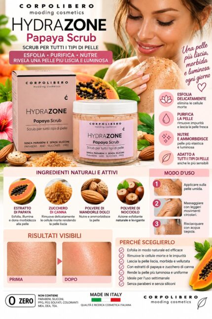 Scrub Corpo Esfoliante Hydrazone Papaya Corpolibero per Tutti i Tipi di Pelle