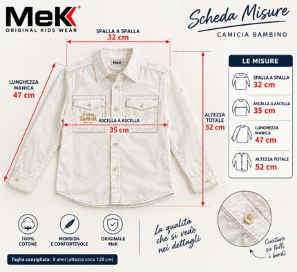 Camicia a Maniche Lunghe da Bambino MeK "Sporting Superstar" - Écru / Beige