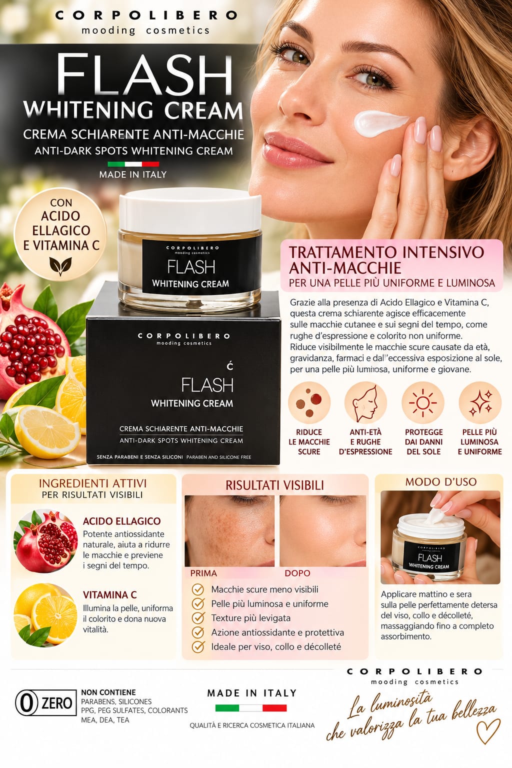 whitenni crem Crema Schiarente Anti-Macchie Flash Whitening Cream Corpolibero (50 ml) – Bild 1