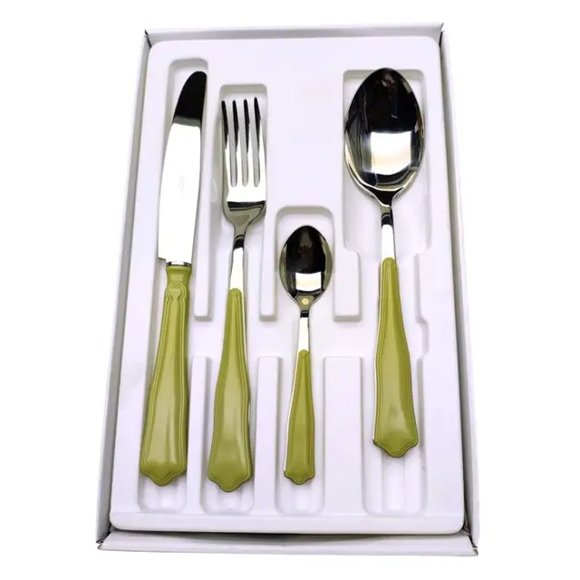 MORINOX COUVERTS OPÉRA 24 pcs. 6 PERSONNES INOX 18/10 et ABS VERT SAUGE