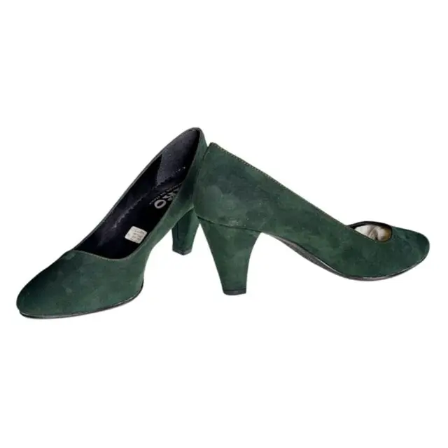 scarpe donna decolleté tacco alto verde scuro camoscio vera pelle tag 37 by riko